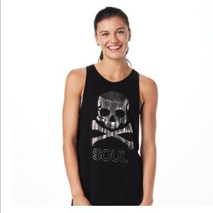 SoulCycle black metallic skull tank L